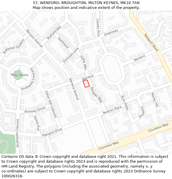 57, WENFORD, BROUGHTON, MILTON KEYNES, MK10 7AN: Location map and indicative extent of plot