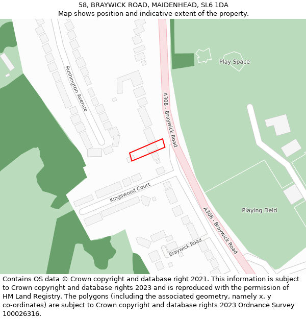 58, BRAYWICK ROAD, MAIDENHEAD, SL6 1DA: Location map and indicative extent of plot