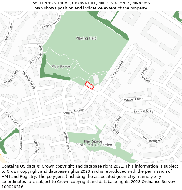 58, LENNON DRIVE, CROWNHILL, MILTON KEYNES, MK8 0AS: Location map and indicative extent of plot