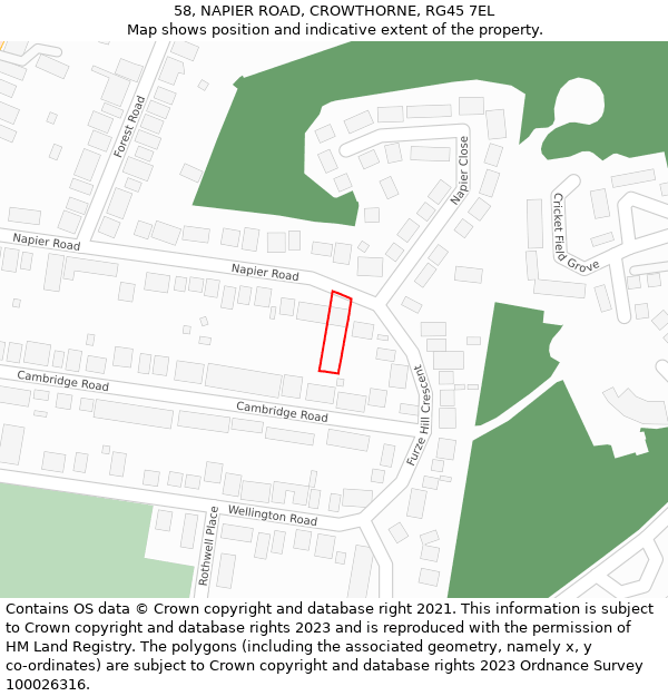 58, NAPIER ROAD, CROWTHORNE, RG45 7EL: Location map and indicative extent of plot