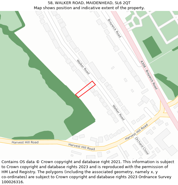58, WALKER ROAD, MAIDENHEAD, SL6 2QT: Location map and indicative extent of plot