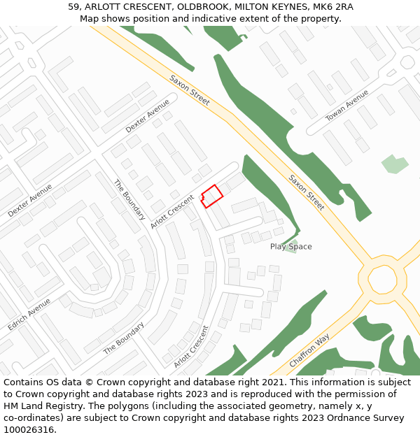 59, ARLOTT CRESCENT, OLDBROOK, MILTON KEYNES, MK6 2RA: Location map and indicative extent of plot