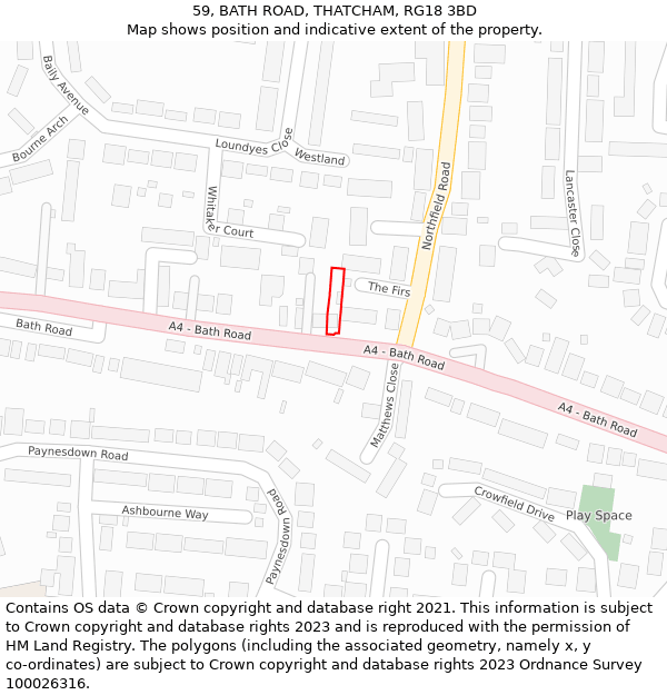 59, BATH ROAD, THATCHAM, RG18 3BD: Location map and indicative extent of plot