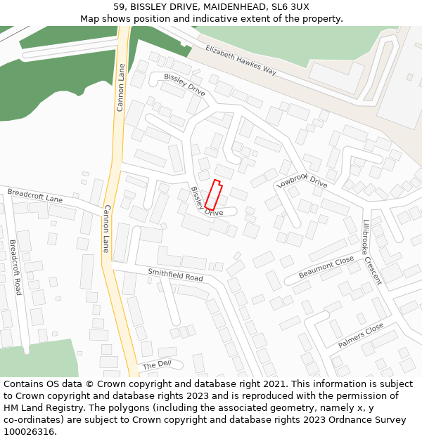 59, BISSLEY DRIVE, MAIDENHEAD, SL6 3UX: Location map and indicative extent of plot