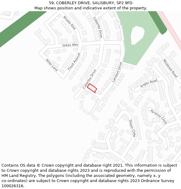 59, COBERLEY DRIVE, SALISBURY, SP2 9FD: Location map and indicative extent of plot