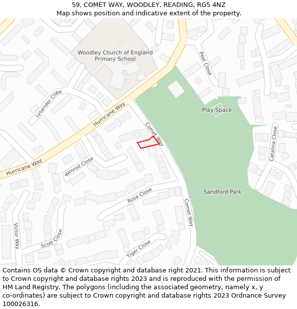 59, COMET WAY, WOODLEY, READING, RG5 4NZ: Location map and indicative extent of plot