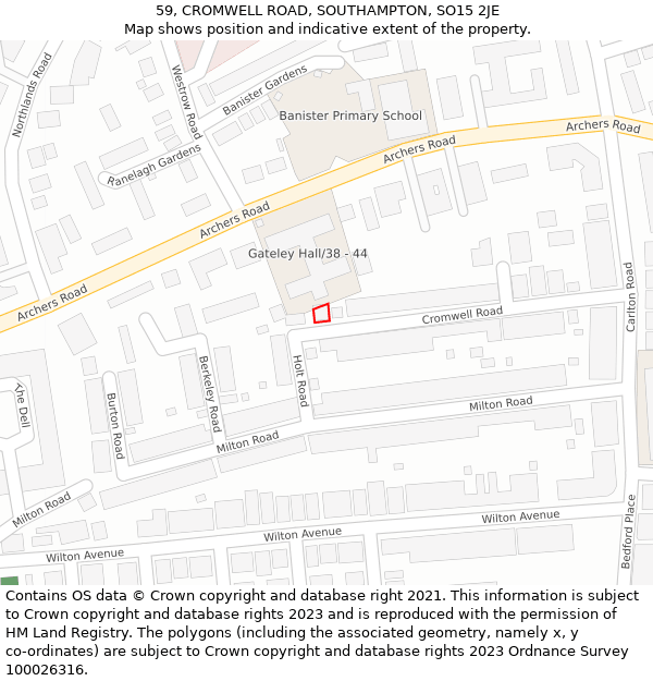 59, CROMWELL ROAD, SOUTHAMPTON, SO15 2JE: Location map and indicative extent of plot