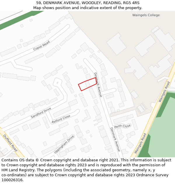 59, DENMARK AVENUE, WOODLEY, READING, RG5 4RS: Location map and indicative extent of plot