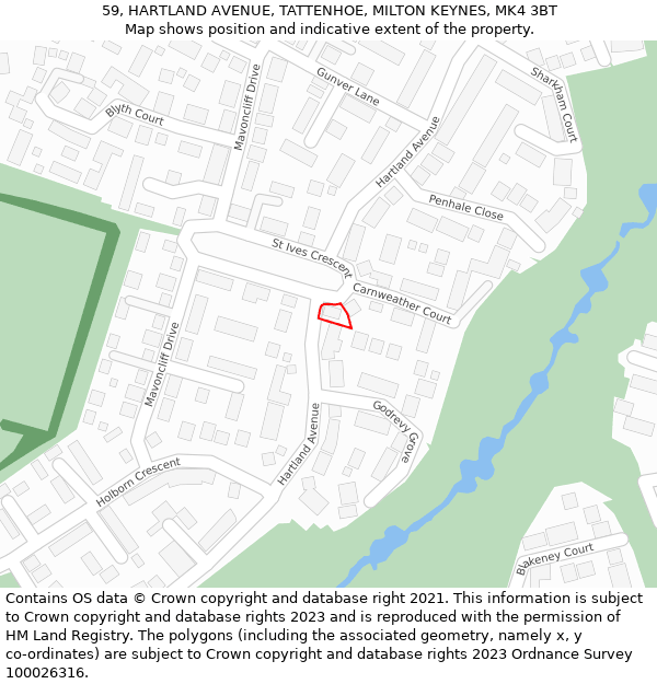 59, HARTLAND AVENUE, TATTENHOE, MILTON KEYNES, MK4 3BT: Location map and indicative extent of plot