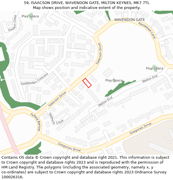 59, ISAACSON DRIVE, WAVENDON GATE, MILTON KEYNES, MK7 7TL: Location map and indicative extent of plot