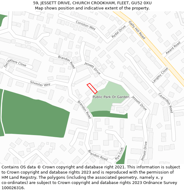 59, JESSETT DRIVE, CHURCH CROOKHAM, FLEET, GU52 0XU: Location map and indicative extent of plot