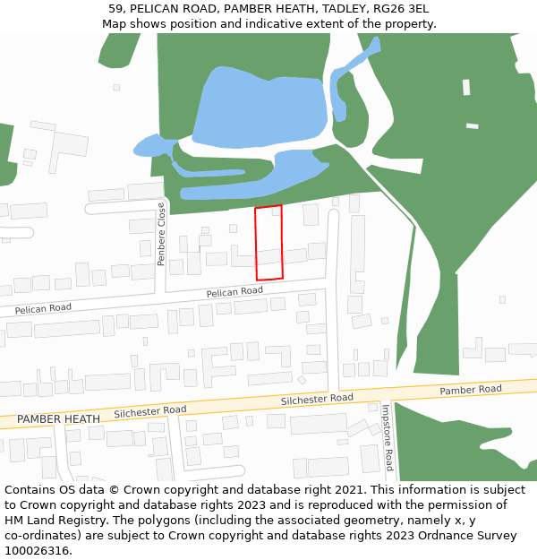 59, PELICAN ROAD, PAMBER HEATH, TADLEY, RG26 3EL: Location map and indicative extent of plot