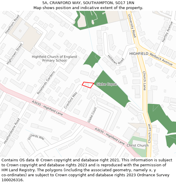 5A, CRANFORD WAY, SOUTHAMPTON, SO17 1RN: Location map and indicative extent of plot