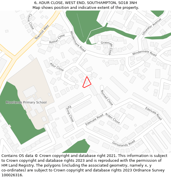 6, ADUR CLOSE, WEST END, SOUTHAMPTON, SO18 3NH: Location map and indicative extent of plot