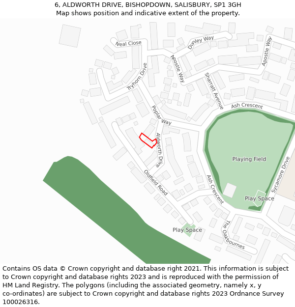 6, ALDWORTH DRIVE, BISHOPDOWN, SALISBURY, SP1 3GH: Location map and indicative extent of plot