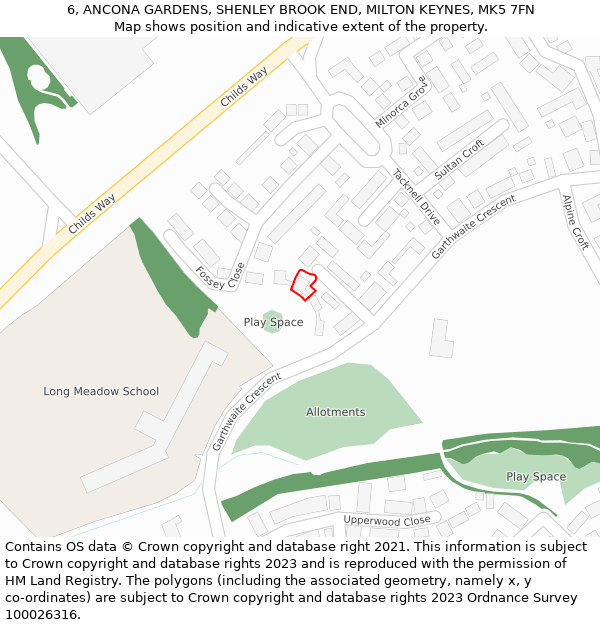 6, ANCONA GARDENS, SHENLEY BROOK END, MILTON KEYNES, MK5 7FN: Location map and indicative extent of plot