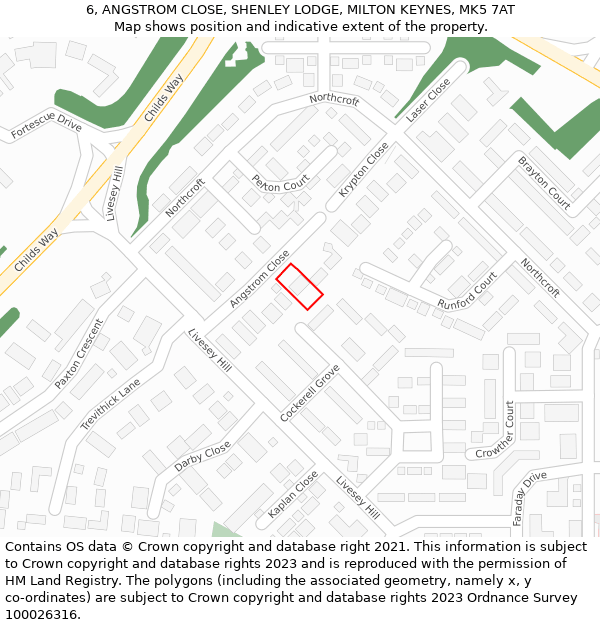 6, ANGSTROM CLOSE, SHENLEY LODGE, MILTON KEYNES, MK5 7AT: Location map and indicative extent of plot