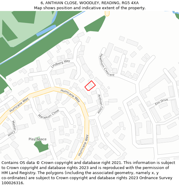 6, ANTHIAN CLOSE, WOODLEY, READING, RG5 4XA: Location map and indicative extent of plot