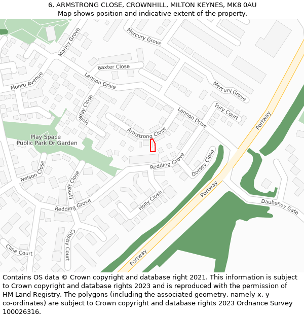 6, ARMSTRONG CLOSE, CROWNHILL, MILTON KEYNES, MK8 0AU: Location map and indicative extent of plot