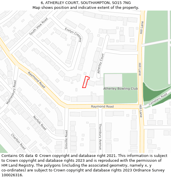 6, ATHERLEY COURT, SOUTHAMPTON, SO15 7NG: Location map and indicative extent of plot