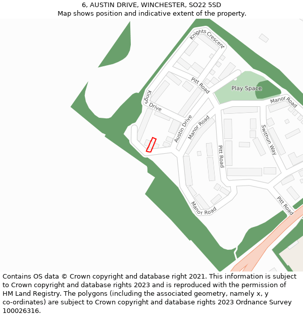 6, AUSTIN DRIVE, WINCHESTER, SO22 5SD: Location map and indicative extent of plot