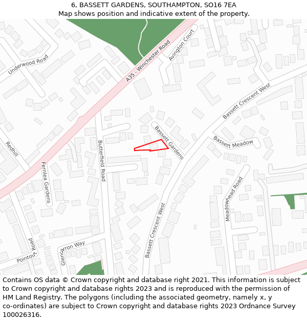 6, BASSETT GARDENS, SOUTHAMPTON, SO16 7EA: Location map and indicative extent of plot