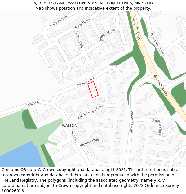 6, BEALES LANE, WALTON PARK, MILTON KEYNES, MK7 7HB: Location map and indicative extent of plot