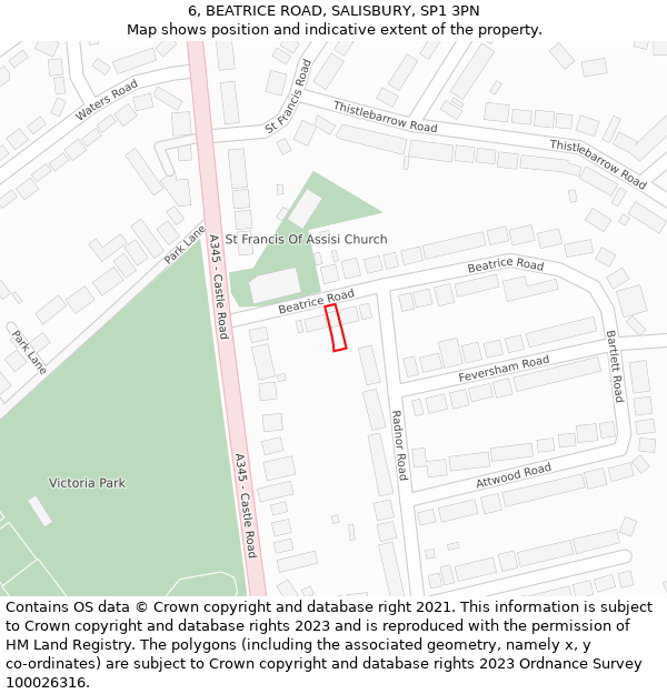 6, BEATRICE ROAD, SALISBURY, SP1 3PN: Location map and indicative extent of plot