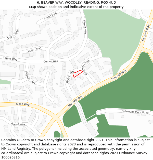 6, BEAVER WAY, WOODLEY, READING, RG5 4UD: Location map and indicative extent of plot