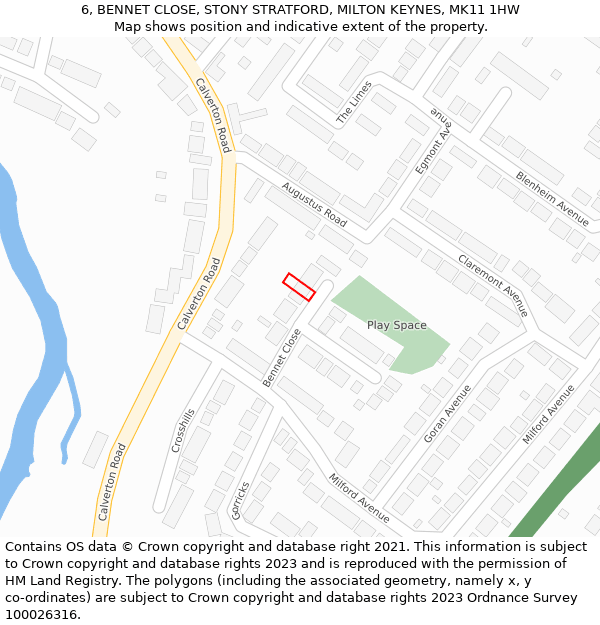 6, BENNET CLOSE, STONY STRATFORD, MILTON KEYNES, MK11 1HW: Location map and indicative extent of plot