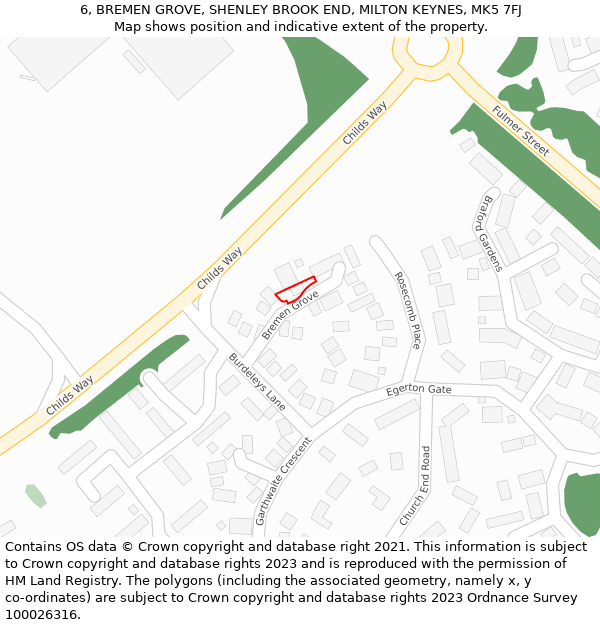 6, BREMEN GROVE, SHENLEY BROOK END, MILTON KEYNES, MK5 7FJ: Location map and indicative extent of plot