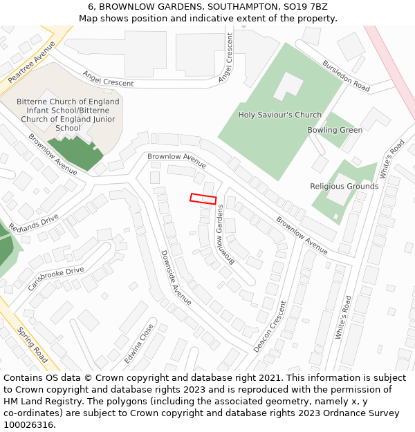 6, BROWNLOW GARDENS, SOUTHAMPTON, SO19 7BZ: Location map and indicative extent of plot