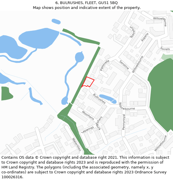 6, BULRUSHES, FLEET, GU51 5BQ: Location map and indicative extent of plot