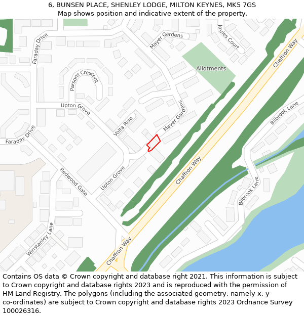 6, BUNSEN PLACE, SHENLEY LODGE, MILTON KEYNES, MK5 7GS: Location map and indicative extent of plot