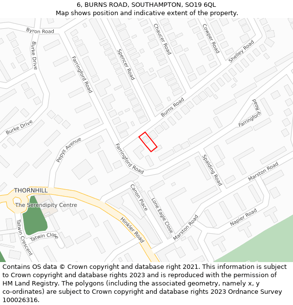 6, BURNS ROAD, SOUTHAMPTON, SO19 6QL: Location map and indicative extent of plot