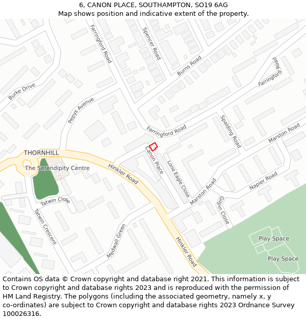 6, CANON PLACE, SOUTHAMPTON, SO19 6AG: Location map and indicative extent of plot