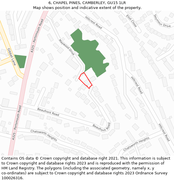 6, CHAPEL PINES, CAMBERLEY, GU15 1LR: Location map and indicative extent of plot