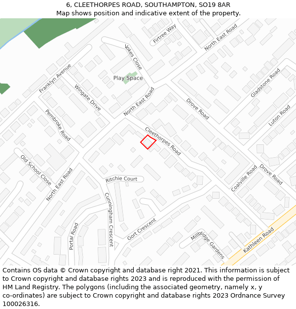 6, CLEETHORPES ROAD, SOUTHAMPTON, SO19 8AR: Location map and indicative extent of plot