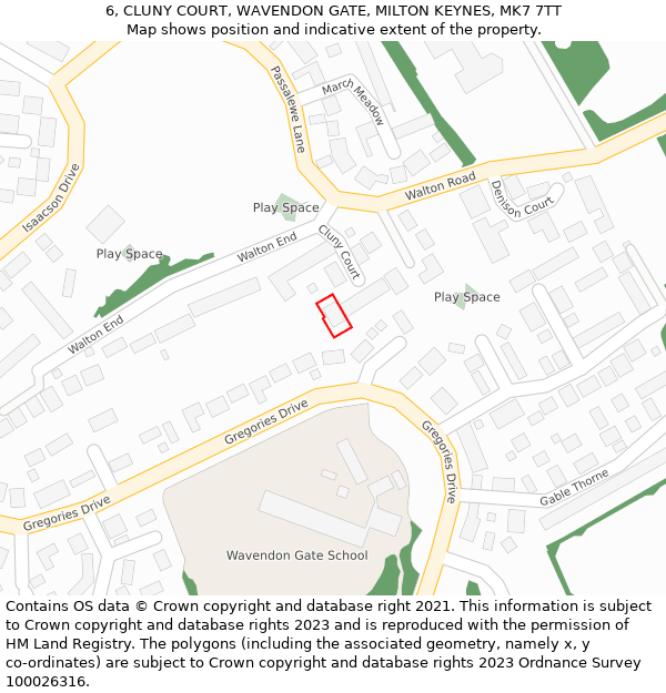6, CLUNY COURT, WAVENDON GATE, MILTON KEYNES, MK7 7TT: Location map and indicative extent of plot