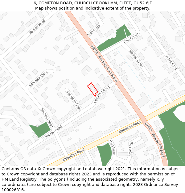 6, COMPTON ROAD, CHURCH CROOKHAM, FLEET, GU52 6JF: Location map and indicative extent of plot