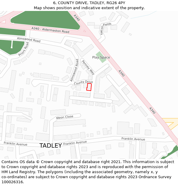 6, COUNTY DRIVE, TADLEY, RG26 4PY: Location map and indicative extent of plot