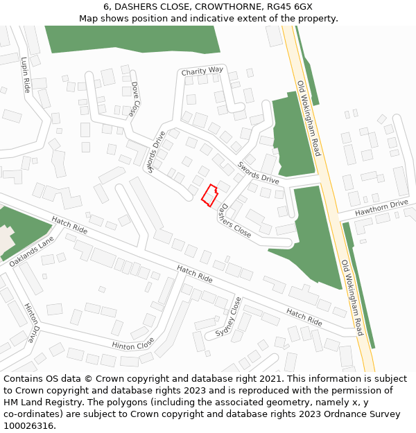 6, DASHERS CLOSE, CROWTHORNE, RG45 6GX: Location map and indicative extent of plot