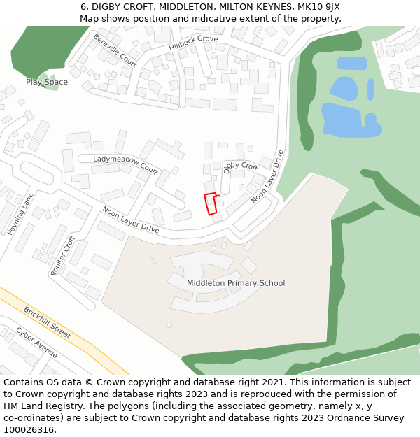 6, DIGBY CROFT, MIDDLETON, MILTON KEYNES, MK10 9JX: Location map and indicative extent of plot