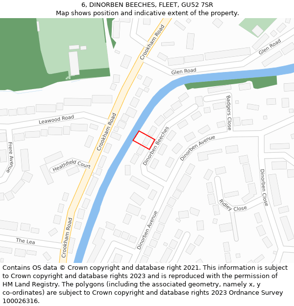 6, DINORBEN BEECHES, FLEET, GU52 7SR: Location map and indicative extent of plot