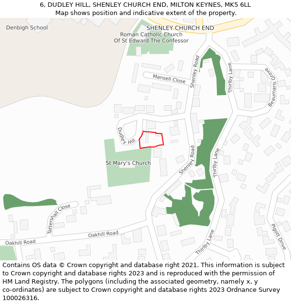 6, DUDLEY HILL, SHENLEY CHURCH END, MILTON KEYNES, MK5 6LL: Location map and indicative extent of plot