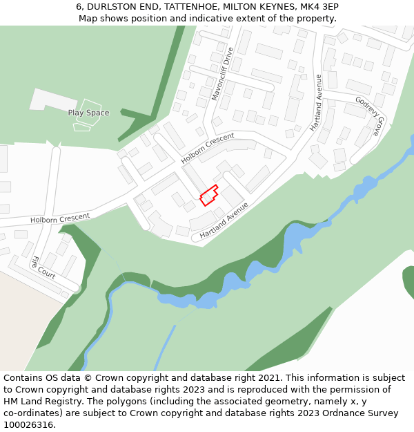 6, DURLSTON END, TATTENHOE, MILTON KEYNES, MK4 3EP: Location map and indicative extent of plot