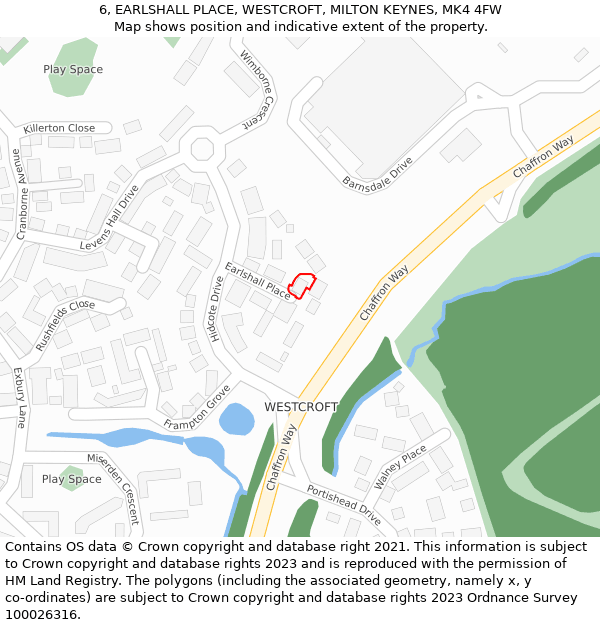6, EARLSHALL PLACE, WESTCROFT, MILTON KEYNES, MK4 4FW: Location map and indicative extent of plot
