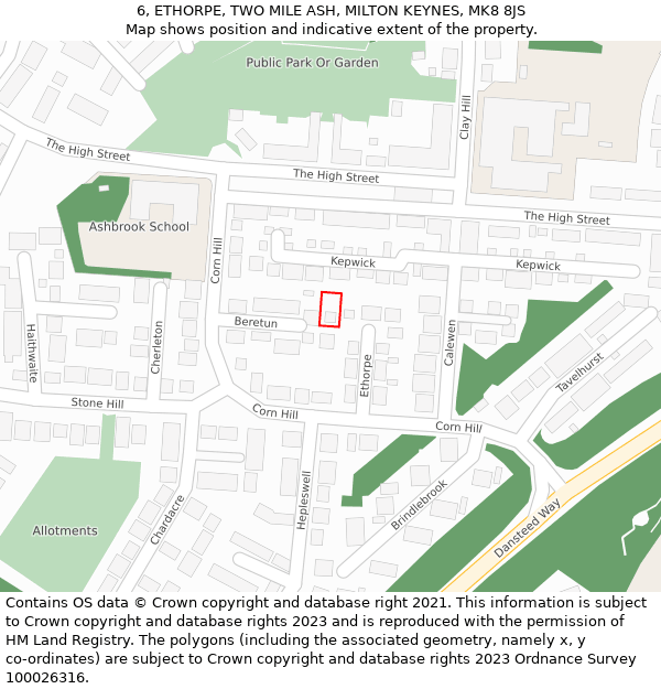 6, ETHORPE, TWO MILE ASH, MILTON KEYNES, MK8 8JS: Location map and indicative extent of plot