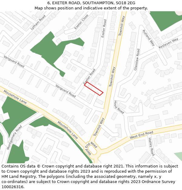 6, EXETER ROAD, SOUTHAMPTON, SO18 2EG: Location map and indicative extent of plot