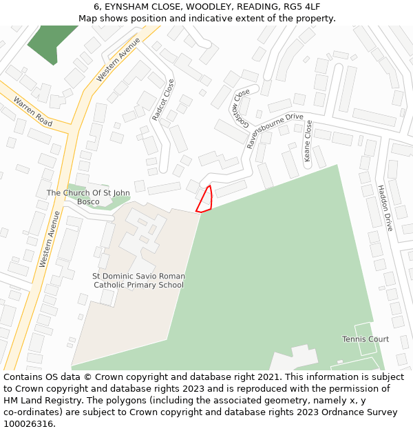 6, EYNSHAM CLOSE, WOODLEY, READING, RG5 4LF: Location map and indicative extent of plot